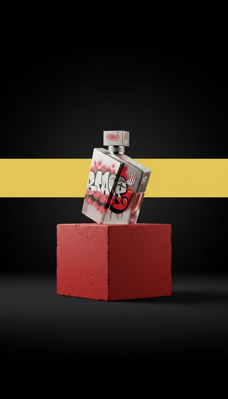 Signature perfume in graffiti-marked bottle